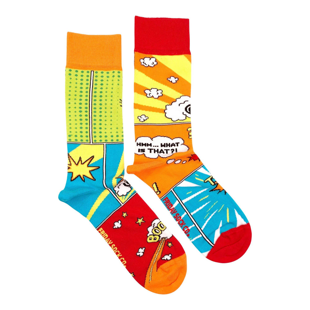Fun Men's Socks | Comic Book | Mismatched | Premium Cotton: Men's 7 - 12