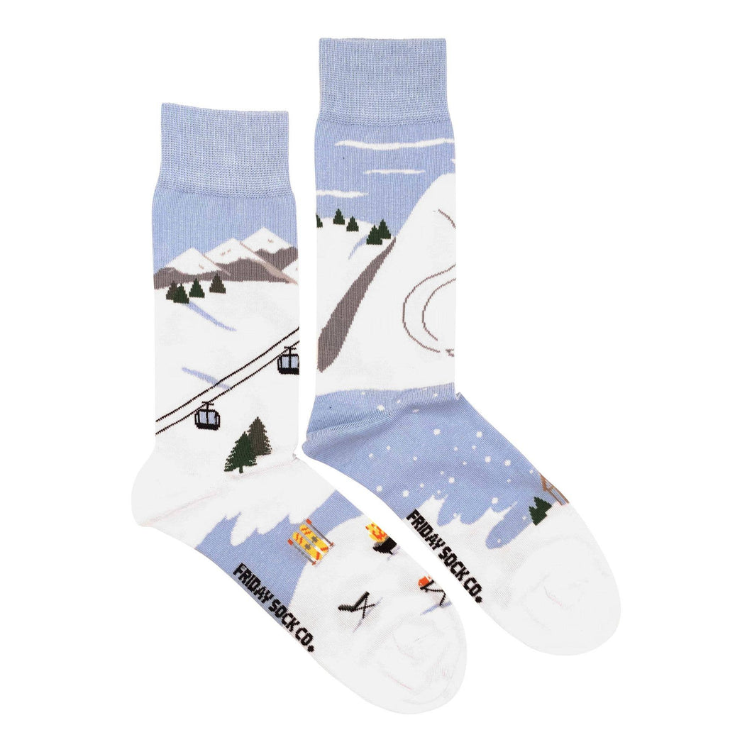 Fun Men's Socks | Ski Scene | Mismatched | Premium Cotton: Men's 7 - 12