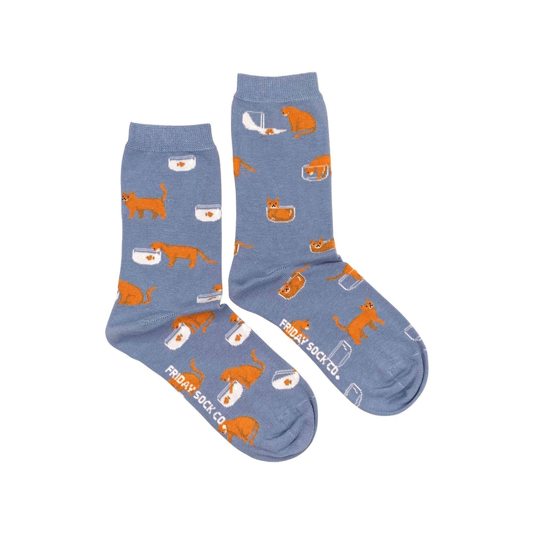 Cat Socks for Women | Cat & Fish | Cute Gifts | Mismatched: Women’s 5 – 10