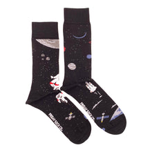 Load image into Gallery viewer, Fun Men&#39;s Socks | Space Scene | Mismatched | Premium Cotton: Men&#39;s 7-12 US/CAN
