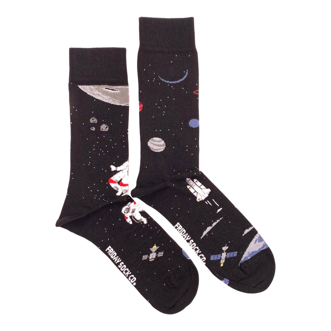 Fun Men's Socks | Space Scene | Mismatched | Premium Cotton: Men's 7-12 US/CAN