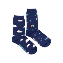 Load image into Gallery viewer, Women&#39;s Rain and Cloud Socks | Cute Whimsical | Mismatched: Women’s 5 – 10

