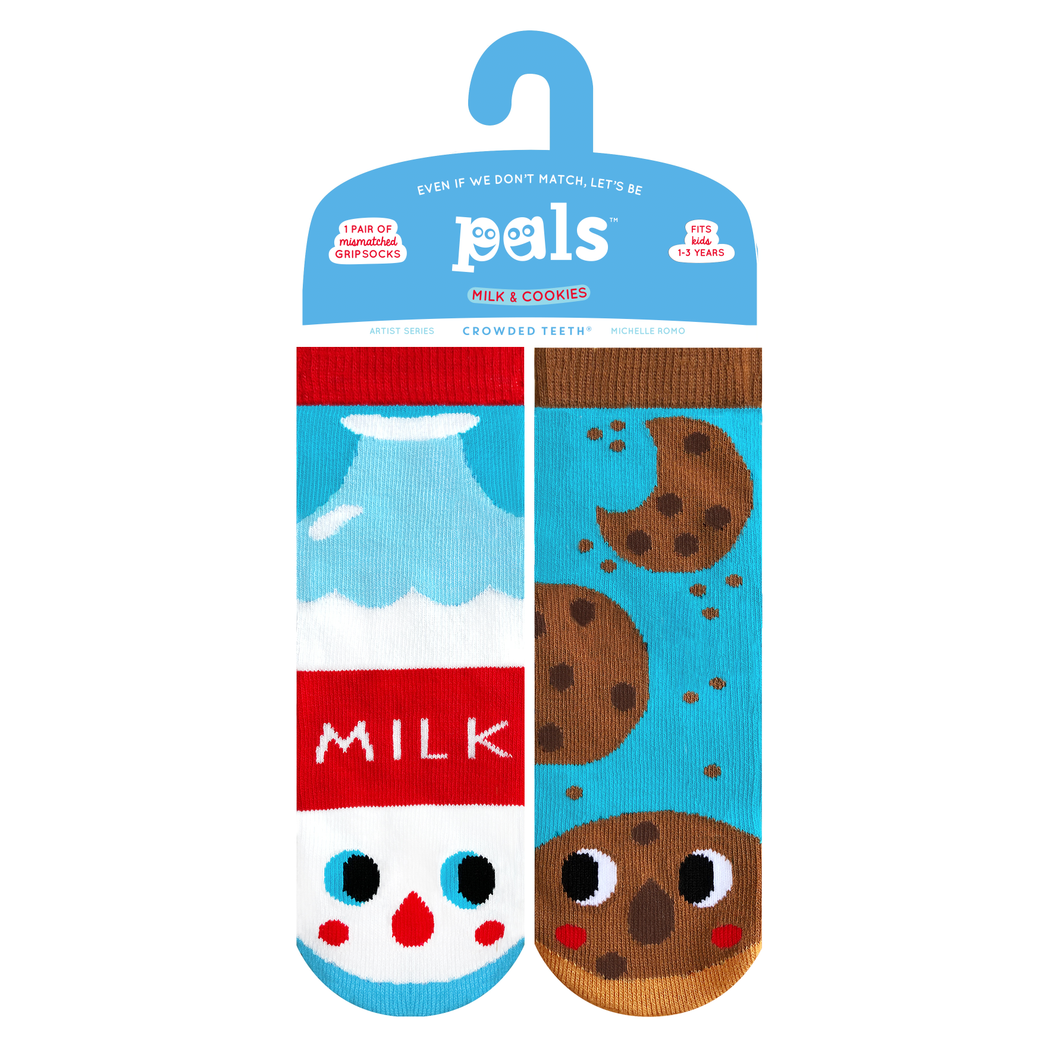 Pals Socks - Milk & Cookies Non-Slip Mismatched Socks for Kids: KIDS SMALL