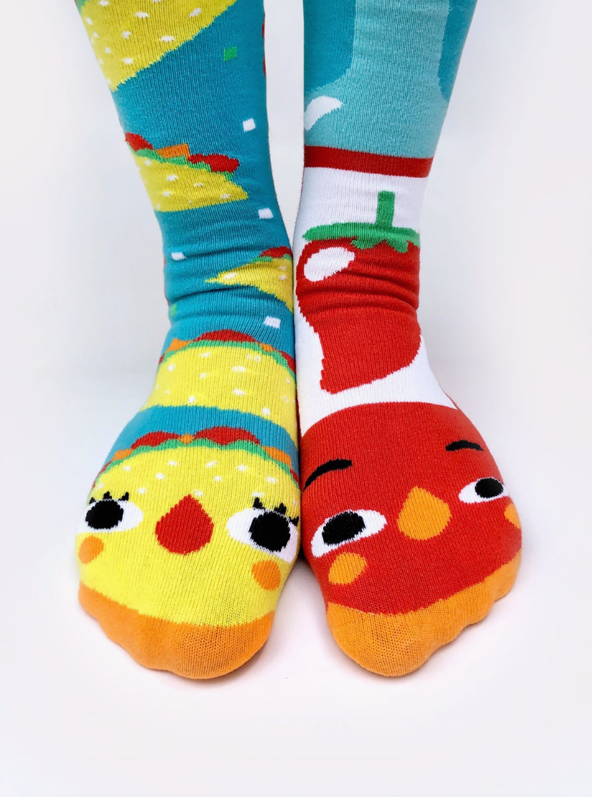 Taco and Hot Sauce | Adult Socks| Fun Mismatched Socks