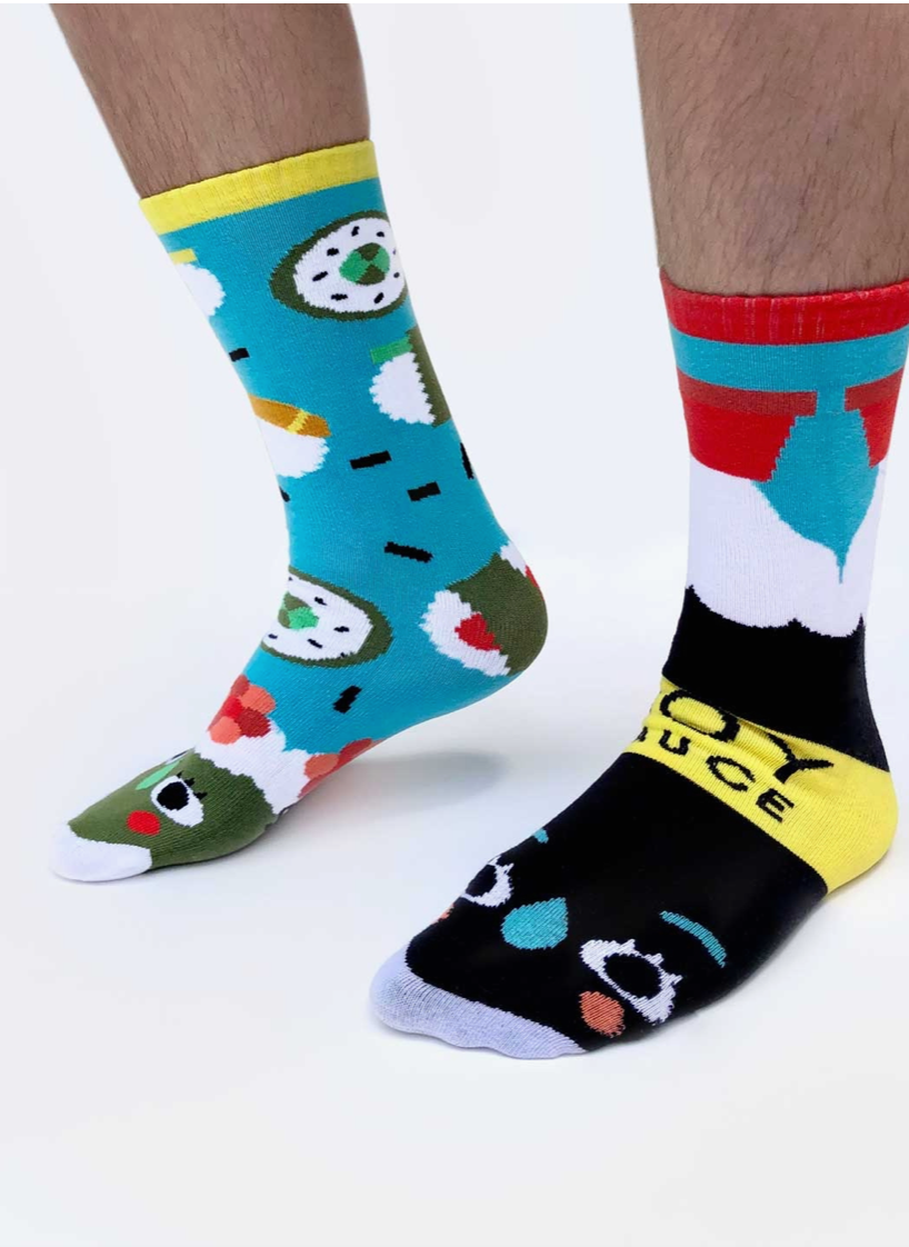 Wholesale Sushi & Soy Sauce Mismatched Food Non-Slip Socks for