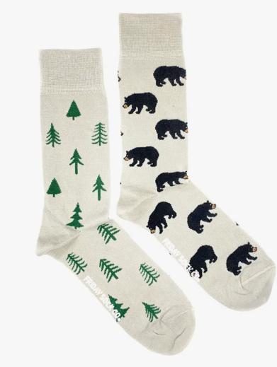 Bear and Pine Tree Unisex Mismatched Socks