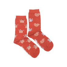 Load image into Gallery viewer, Women&#39;s Socks | Orange Cat &amp; Box | Mismatched Socks: Women’s 5 – 10
